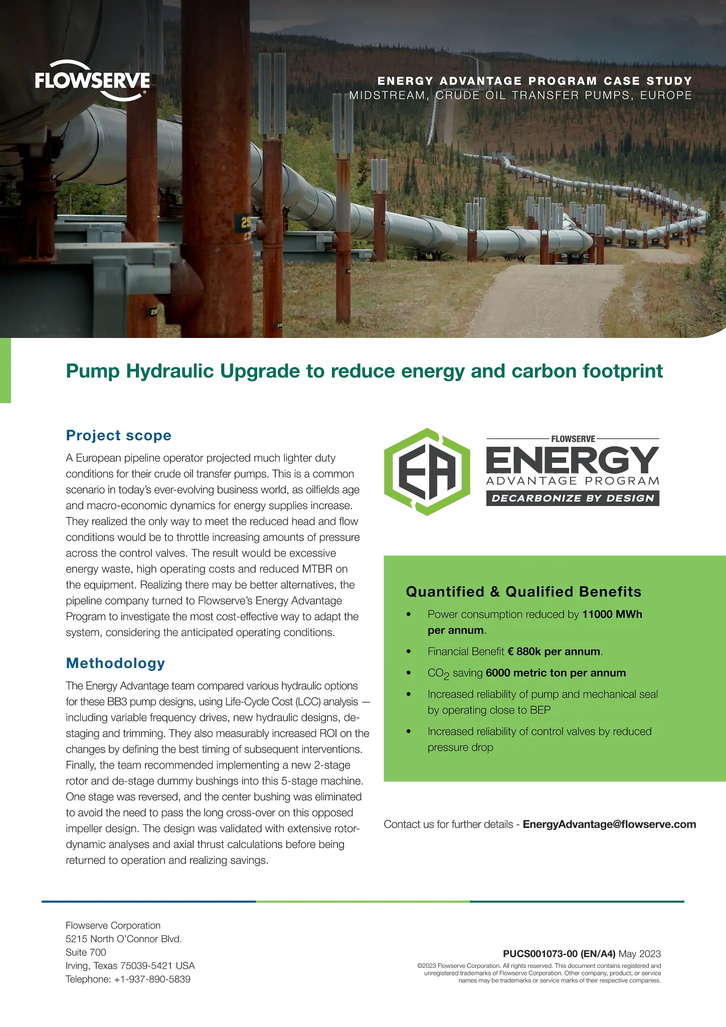 泵进行液压升级以降低能耗，减少碳足迹